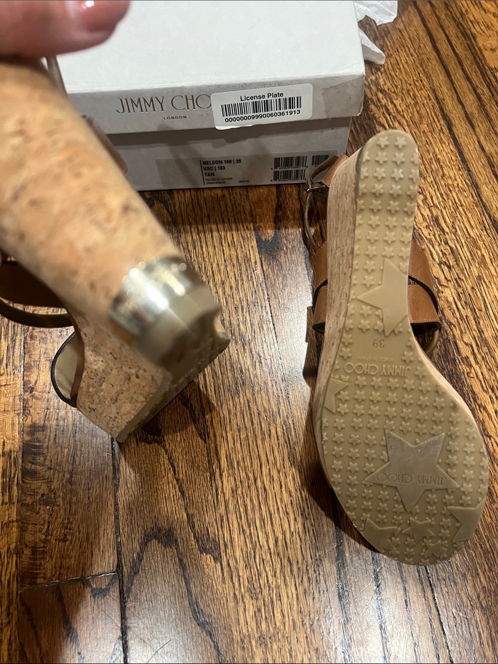 Jimmy Choo Nelson Brown Leather Cork Wedge Sandals - Picture 7 of 7